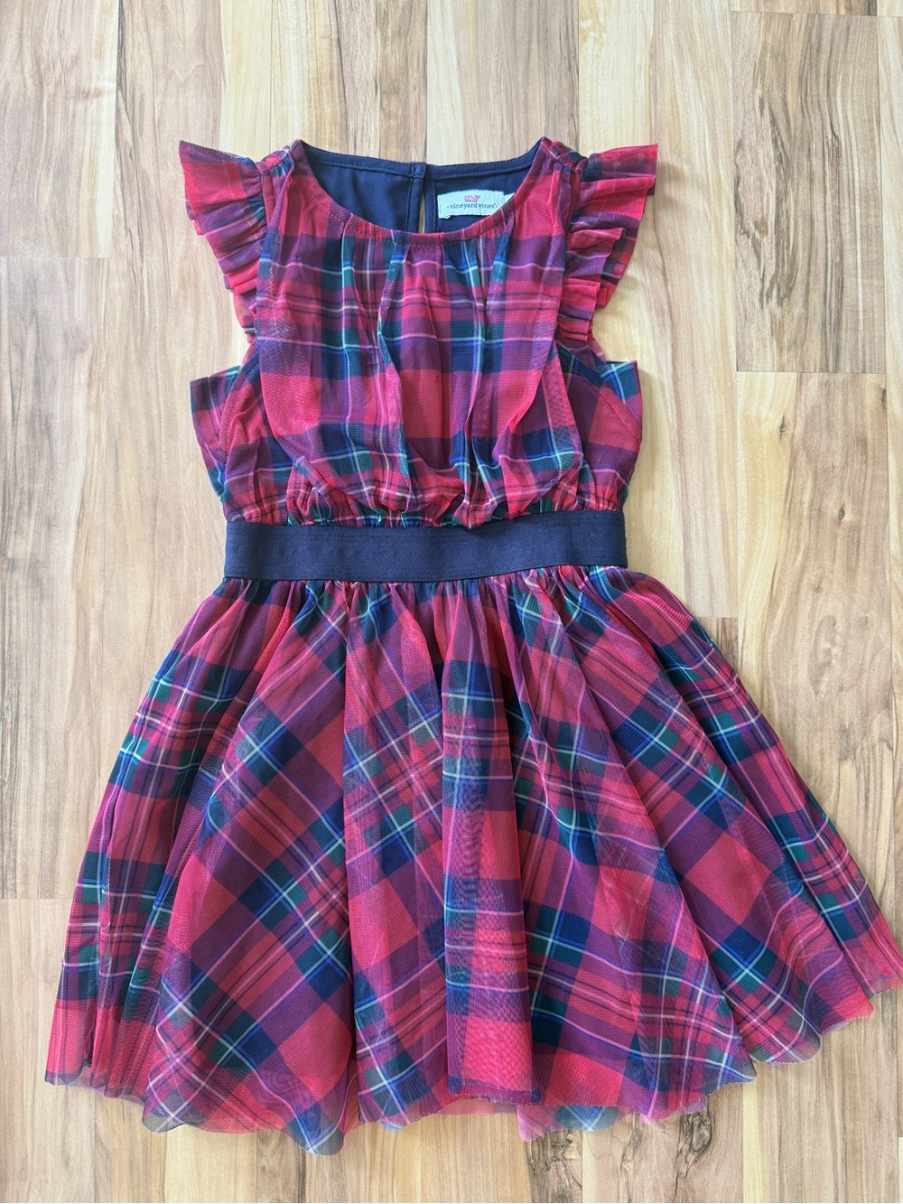 Vineyard Vines Red Plaid Dress with Navy Waistband